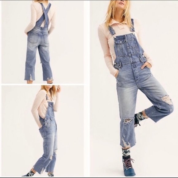 Free People Pants - NWT Free People Distressed Baggy Boyfriend Overall